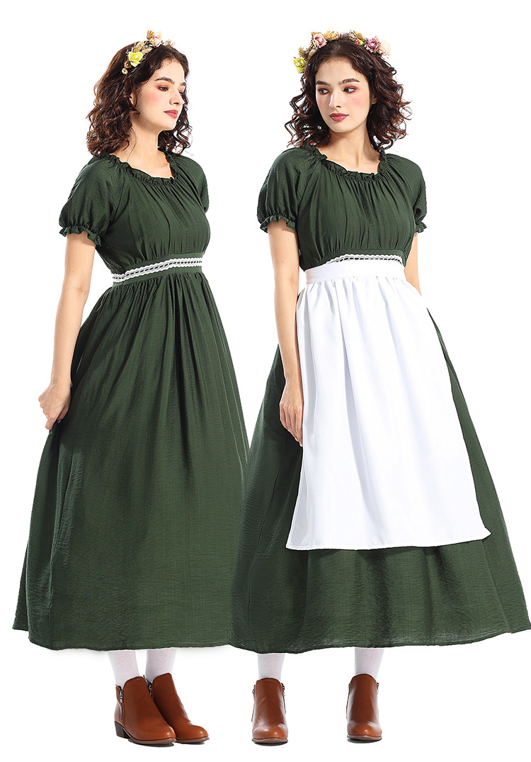 Women Prairie Dress Green Pilgrim Costume 1800s Dress Womens Oktoberfest Outfit